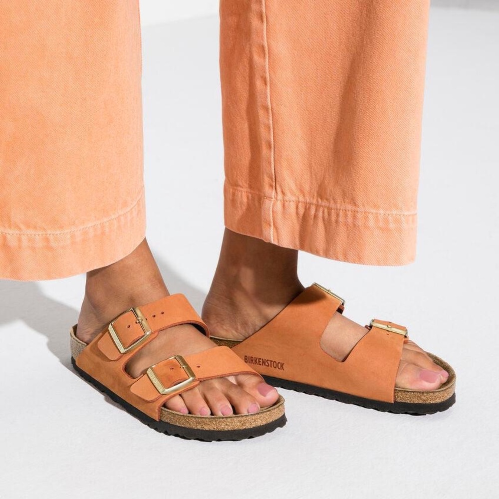 ☀️ Birkenstock burnt orange Pecan Brown Tan saddle NuBuck Suede leather Sandals